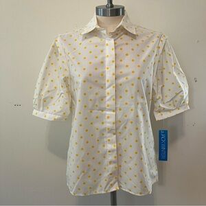 VTG Jack Winter Women’s Puff Sleeve Short Sleeve Blouse Yellow Polka Dot Sz. 10